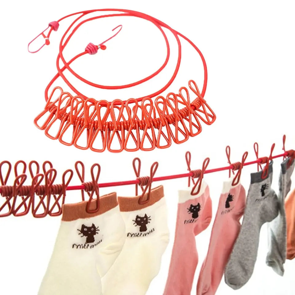 Multi Functional Portable Drying Rope with 12 Clips and 2 Hooks, Travel Clothesline Rope Clothes - Image 8