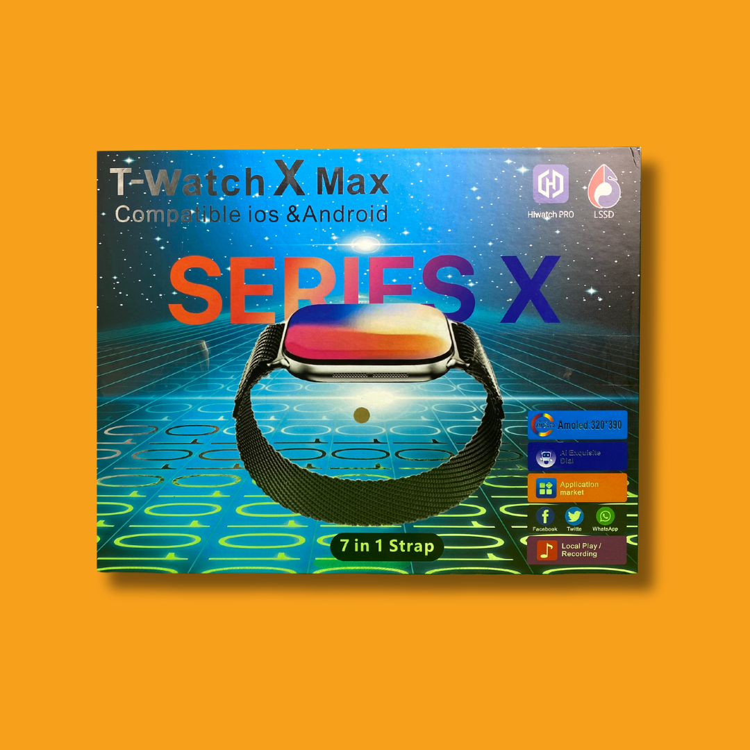 T-Watch X max 7 in 1 Strap | Best Quality Smart Watch Brightness Screen | T-Watch X Max Super Amoled ( Random Color )