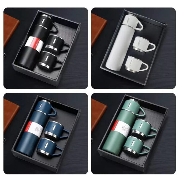 3 Cup 500 Ml Double-Layer Stainless Steel Vacuum Flask Set ( Random Color )
