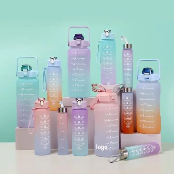 Sports Water Bottles 3 Pcs Set with Motivational Time Marker & Leak Proof Flip Top Lid  (random color) - Image 4