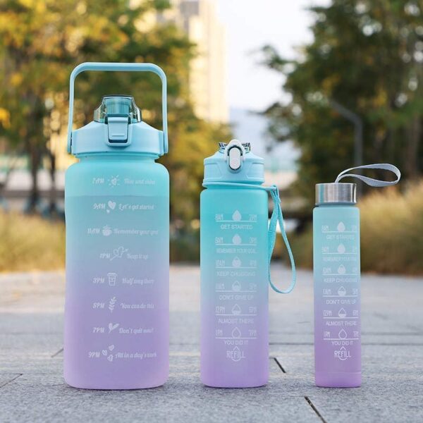 Sports Water Bottles 3 Pcs Set with Motivational Time Marker & Leak Proof Flip Top Lid  (random color) - Image 2