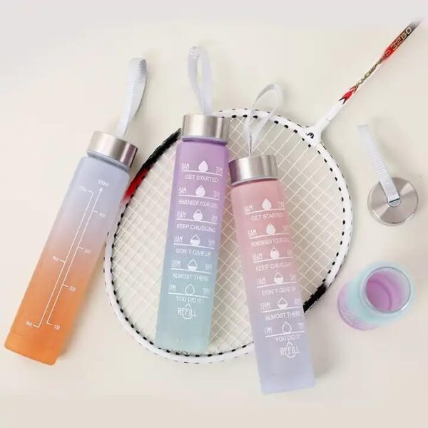 Sports Water Bottles 3 Pcs Set with Motivational Time Marker & Leak Proof Flip Top Lid  (random color) - Image 3