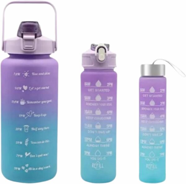 Sports Water Bottles 3 Pcs Set with Motivational Time Marker & Leak Proof Flip Top Lid  (random color) - Image 5