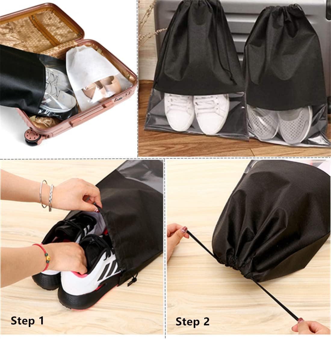 1 peice Shoe Organizer Travel Shoes Organizer Storage Bag / Shoe Bag with Drawstring and Transparent Window for Travel (random color) - Image 6