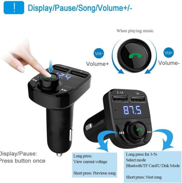 X8 - Multifunctional Car Mp3 Player | Car Wireless FM Transmitter | Car Mp3 Modulator - 3.1A | Car Accessories ( Random Color ) - Image 9