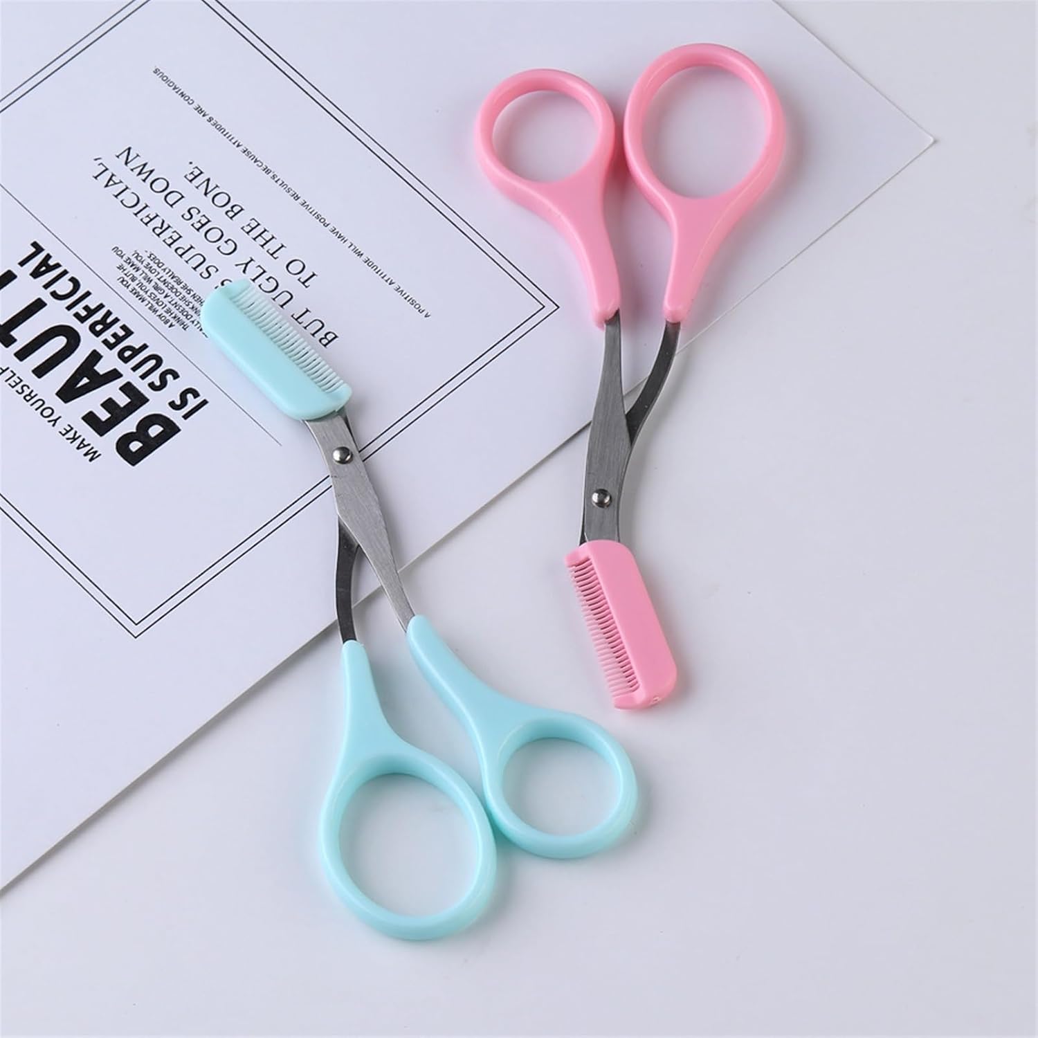 Scissors Eyebrow Trimmer Scissors Comb Stainless Steel Brow Hair Scissors Clips Shaping Grooming Trimmer Makeup Accessories(random color) - Image 5