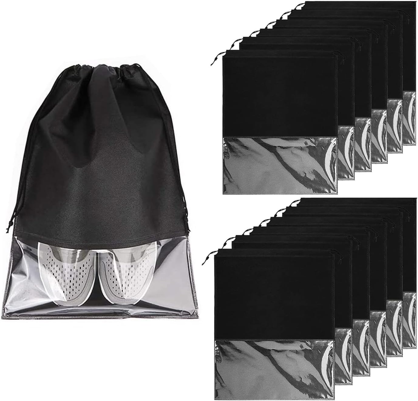 1 peice Shoe Organizer Travel Shoes Organizer Storage Bag / Shoe Bag with Drawstring and Transparent Window for Travel (random color) - Image 7