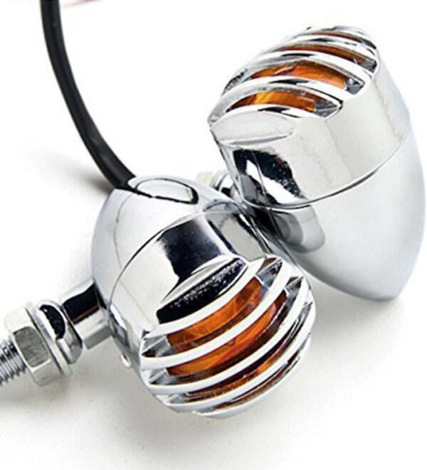 4 pcs 12V Universal Motorcycle Grill Turn Signal Lights – Amber LED, Chrome Body, Compatible with Honda, Yamaha, Kawasaki, Sportster 1200, and More. - Image 5