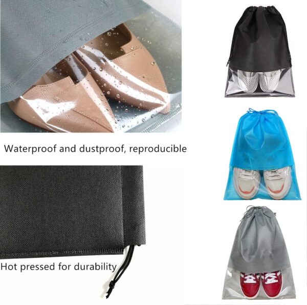 1 peice Shoe Organizer Travel Shoes Organizer Storage Bag / Shoe Bag with Drawstring and Transparent Window for Travel (random color) - Image 8
