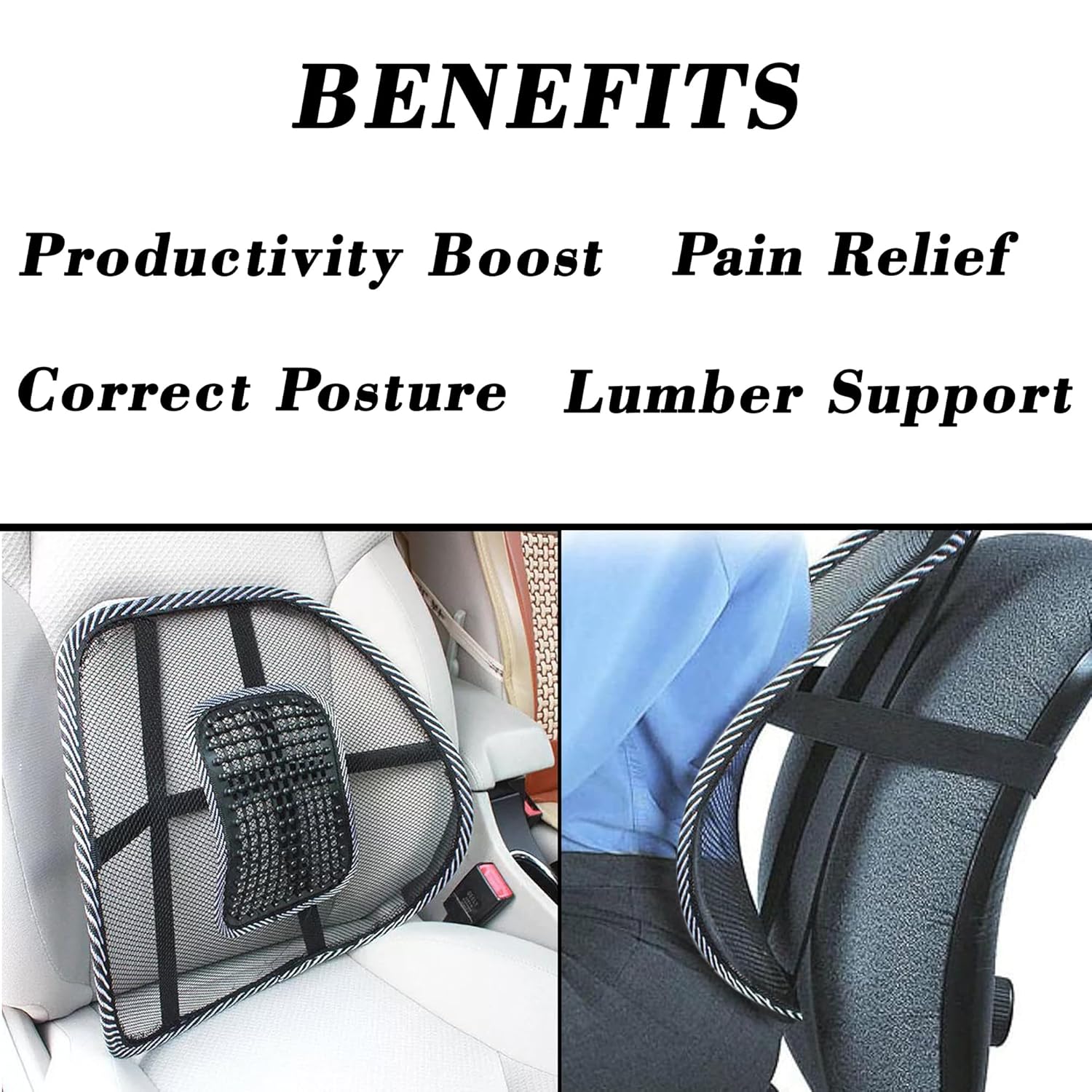 1 piece Lumbar Back Support, Mesh Cushion Backrest for Office Home Car Seat Portable Breathable Work Chair Rest Massage Beads for Lower Body Pain Relief - Image 9