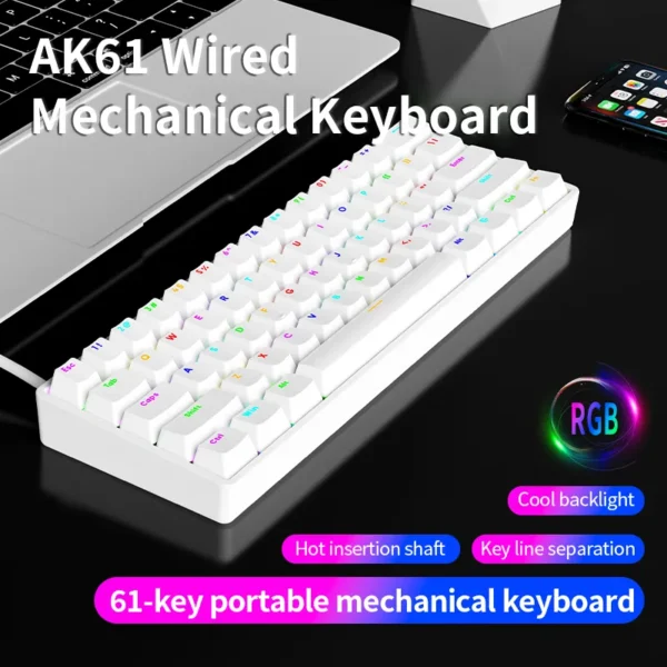 AK61 Wired Mechanical Gaming keyboard Feel Backlight For Pc Desktops Sleek & Durable Design - Image 12
