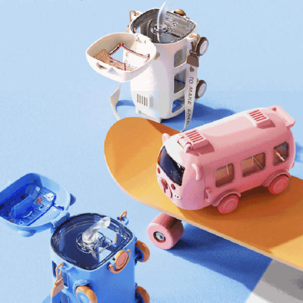 kids Cute Bear Baby Bus Tritan Water Bottle Student School Children Creative Straw Car Water Bottle Cup 500ml (Random Color) - Image 8