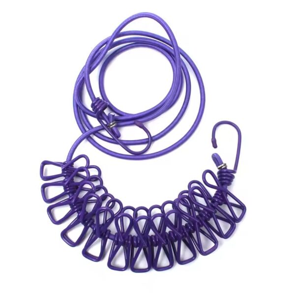 Multi Functional Portable Drying Rope with 12 Clips and 2 Hooks, Travel Clothesline Rope Clothes - Image 4