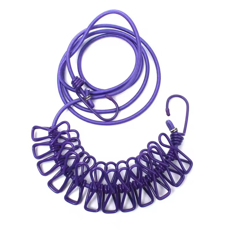Multi Functional Portable Drying Rope with 12 Clips and 2 Hooks, Travel Clothesline Rope Clothes - Image 4
