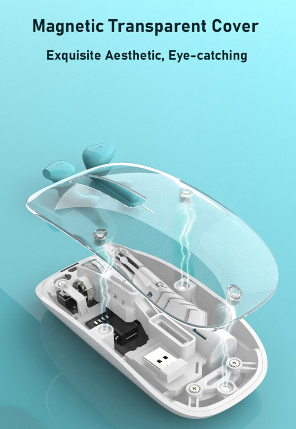 M-10A Transparent Wireless + Bluetooth Dual Mode Rechargeable Mouse | Wireless Transparent Computer Mouse (Random Color) - Image 9