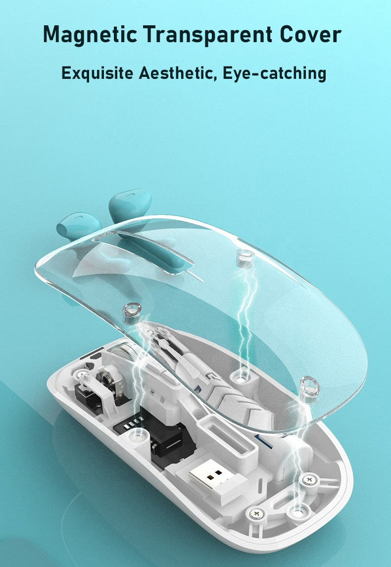 M-10A Transparent Wireless + Bluetooth Dual Mode Rechargeable Mouse | Wireless Transparent Computer Mouse (Random Color) - Image 9
