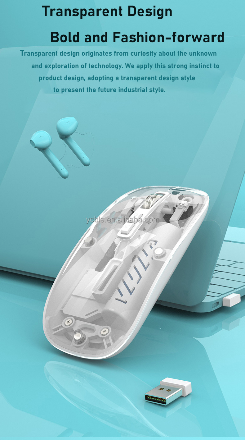 M-10A Transparent Wireless + Bluetooth Dual Mode Rechargeable Mouse | Wireless Transparent Computer Mouse (Random Color) - Image 5