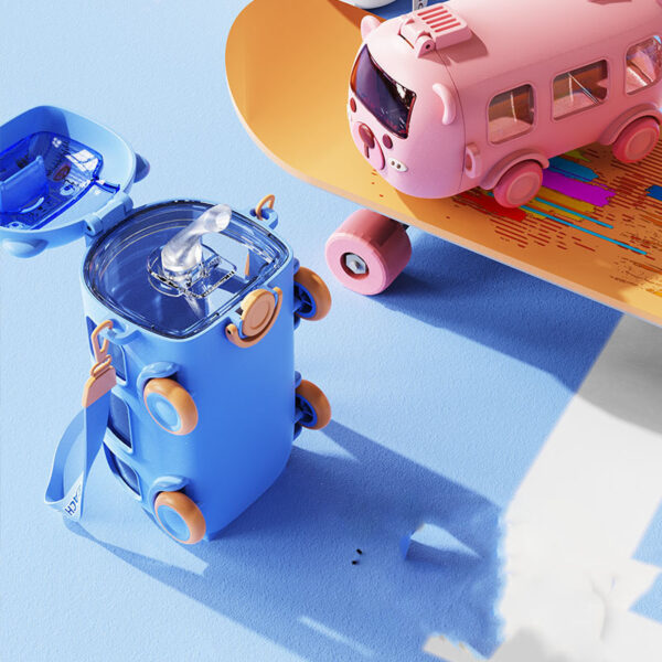 kids Cute Bear Baby Bus Tritan Water Bottle Student School Children Creative Straw Car Water Bottle Cup 500ml (Random Color) - Image 7