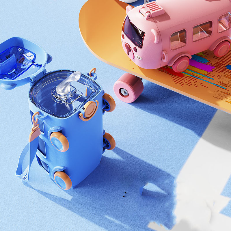 kids Cute Bear Baby Bus Tritan Water Bottle Student School Children Creative Straw Car Water Bottle Cup 500ml (Random Color) - Image 7