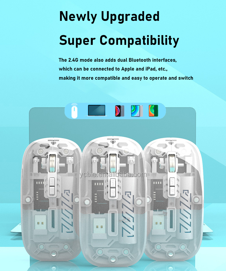 M-10A Transparent Wireless + Bluetooth Dual Mode Rechargeable Mouse | Wireless Transparent Computer Mouse (Random Color) - Image 7