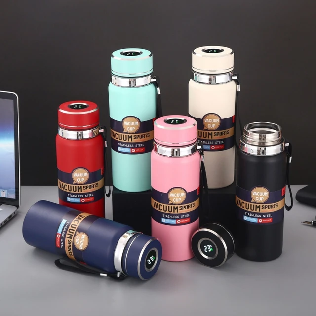 Stainless Steel Water Bottle with Digital Temperature Vacuum Insulated Water Bottle, Large Capacity, Outdoor Portable Sports Water Bottle With Rope Handle (Random Color)