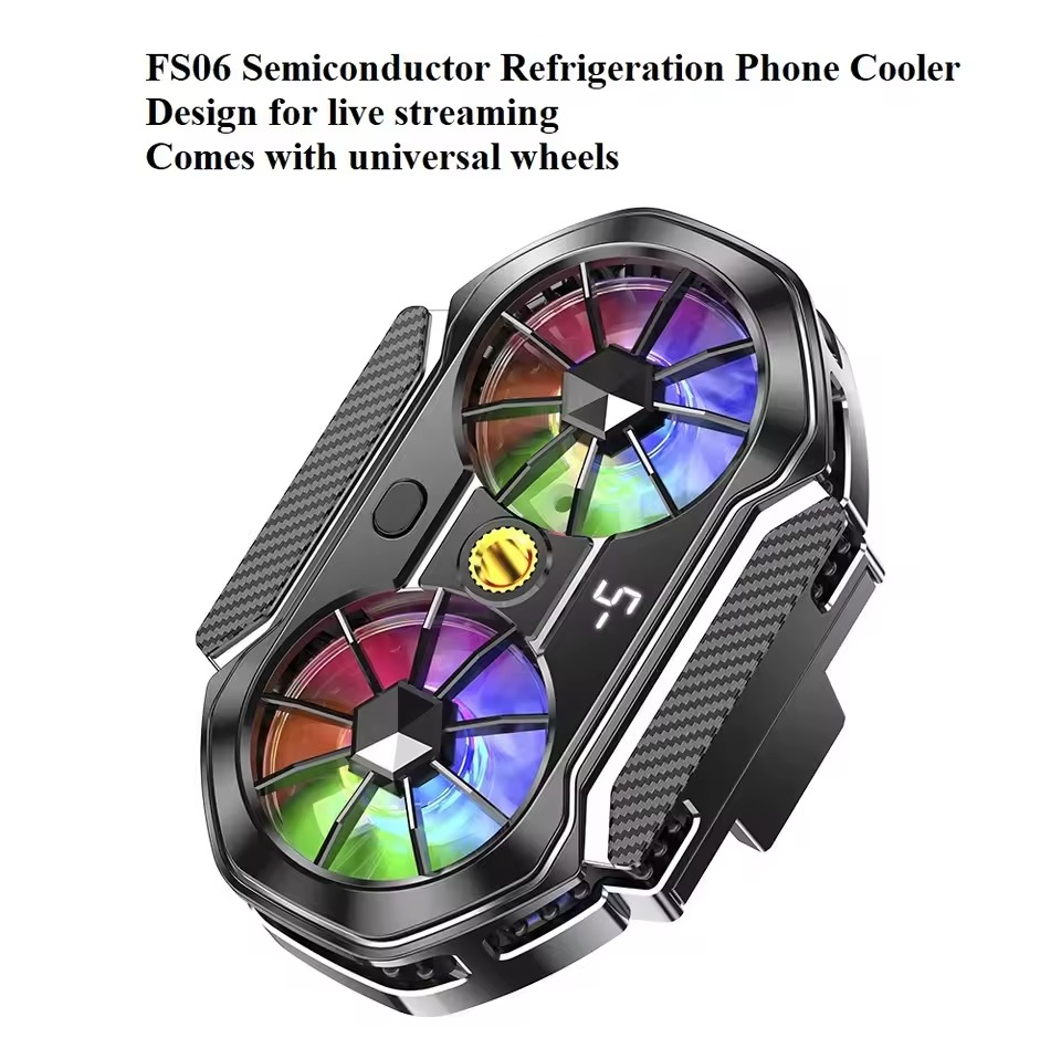 FS06 Semiconductor Cooling Mobile Phone Cooler Radiator Dual Fans with Universal Wheel