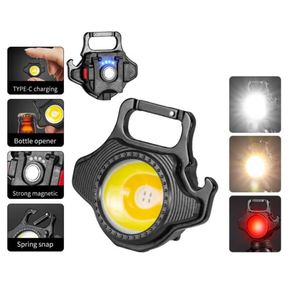 COB Rechargeable Keychain Light with Built-in Battery, Type-C Charging, Bottle Opener, Battery Indicator, Magnet & 6 Lighting Modes - Image 9