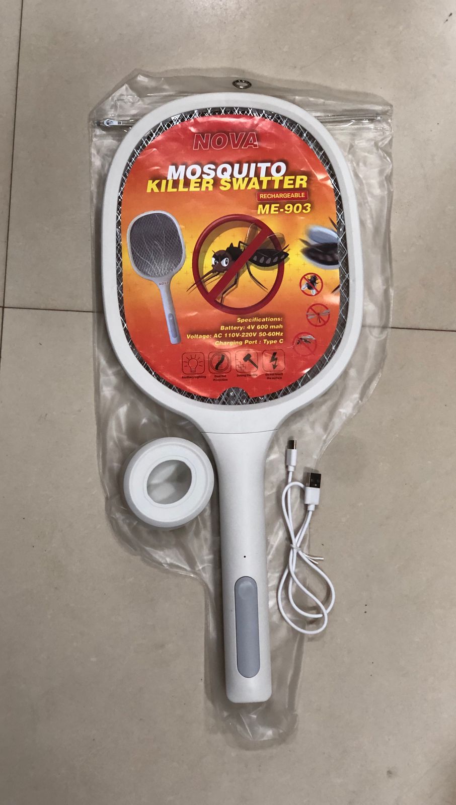Mosquito Racket Electric Fly Swatter Powerful USB Rechargeable Grid 3-Layer Mesh Home Fly Killer Lamp (Random Color) - Image 4