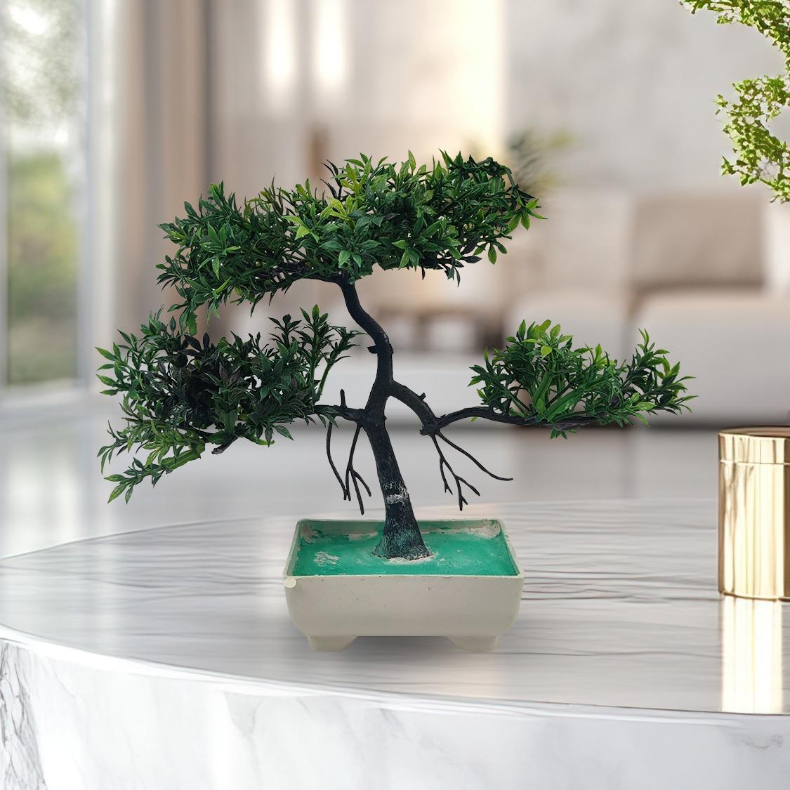 Green Artificial Bonsai Tree ( 1 Piece )–   Bonsai Tree Room Decor for Home, Office & Bedroom | Best Artificial plaster Pot - Image 2