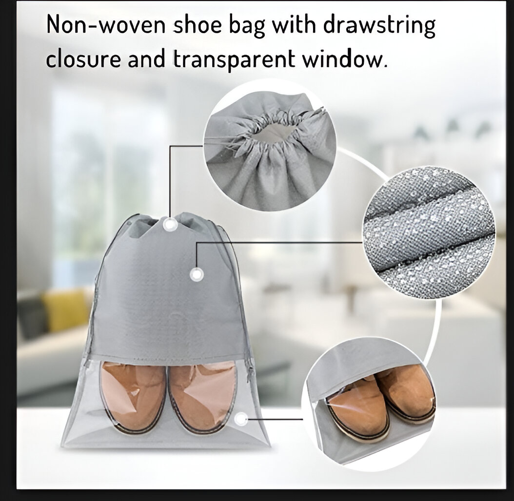 1 peice Shoe Organizer Travel Shoes Organizer Storage Bag / Shoe Bag with Drawstring and Transparent Window for Travel (random color) - Image 3