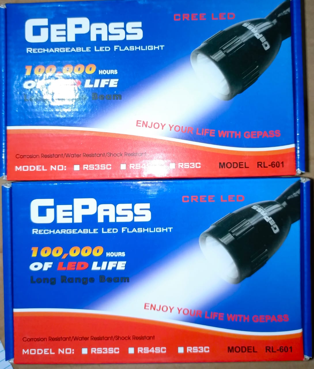 NEW EMERGENCY GePass Rechargeable LED Flashlight, 100,000 Hours of LED Life, Long Range Beam, CREE LED, Outdoor and Indoor Lights, Bright Light, Camping Torch | GeePas RL 601