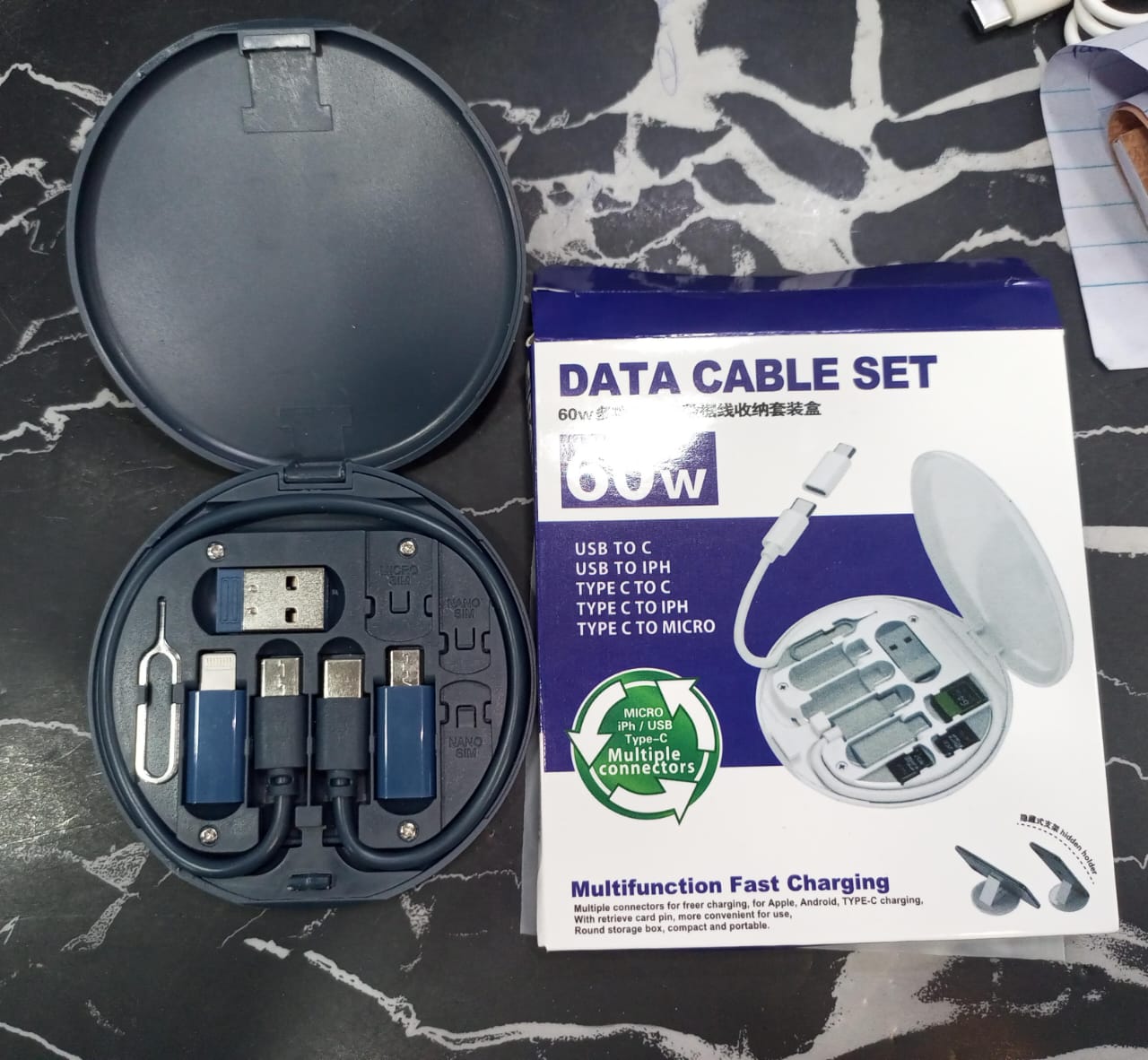 Multifunctional Data Cable Set 60W Fast Charging Cable for Android & Iphone (Random color) - Image 3