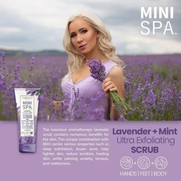 Vibrant Beauty Mini SPA Luxurious Lavender+Mint Skin Brightening Scrub With Ultra Exfoliating (200ml) - Image 4