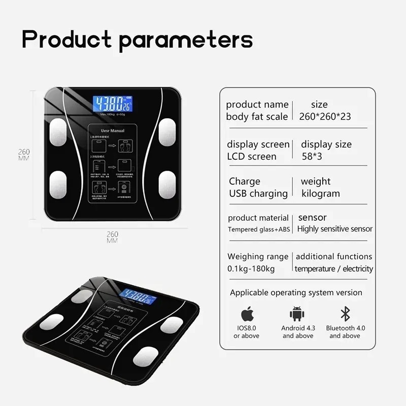 Digital Bathroom Body Weight Scales with Body Tape Measure, Smart Bluetooth USB Charging Scale for BMI and Weight Loss (random color) - Image 3