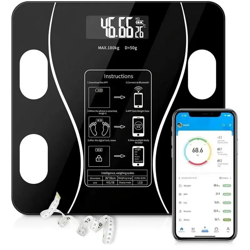 Digital Bathroom Body Weight Scales with Body Tape Measure, Smart Bluetooth USB Charging Scale for BMI and Weight Loss (random color) - Image 11