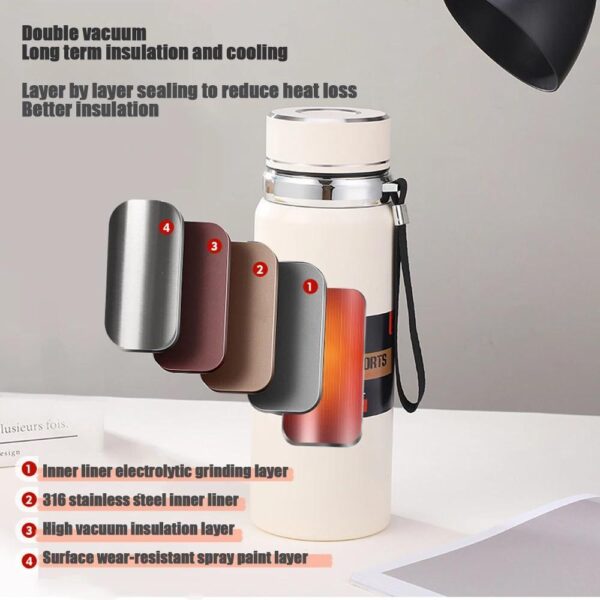 Stainless Steel Water Bottle with Digital Temperature Vacuum Insulated Water Bottle, Large Capacity, Outdoor Portable Sports Water Bottle With Rope Handle (Random Color) - Image 3