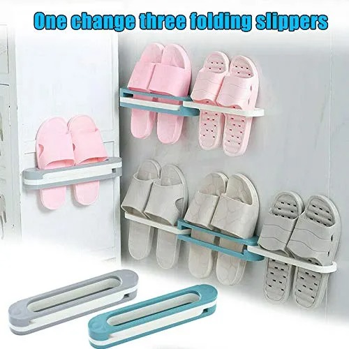 3 In 1 Shoes Rack Wall Mounted Folding Slippers Shoes Bathroom Towel Hanger Organizer Rack in House Shoes Stand Hanging Shelf Rack Holder for Multipurpose use(random color) - Image 10