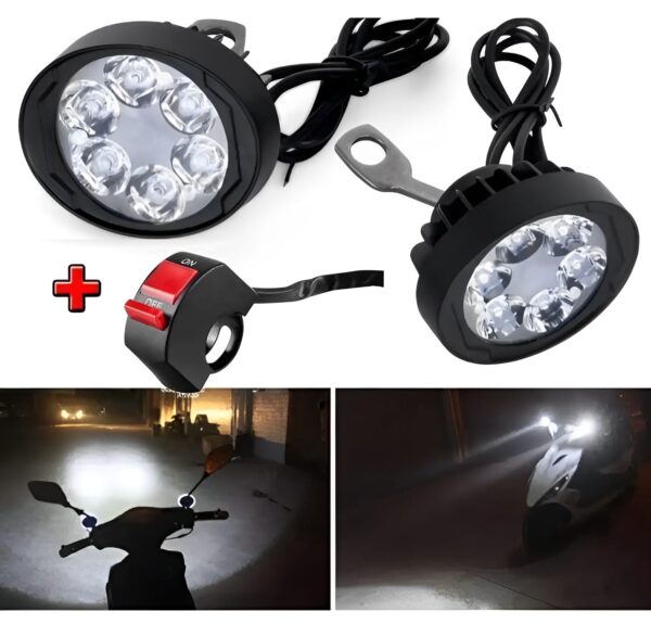 2 led plus button LED Headlight & Button Assist Lamp For Motorcycle Motorbike Bike Universal CD70 CG 125 & All
