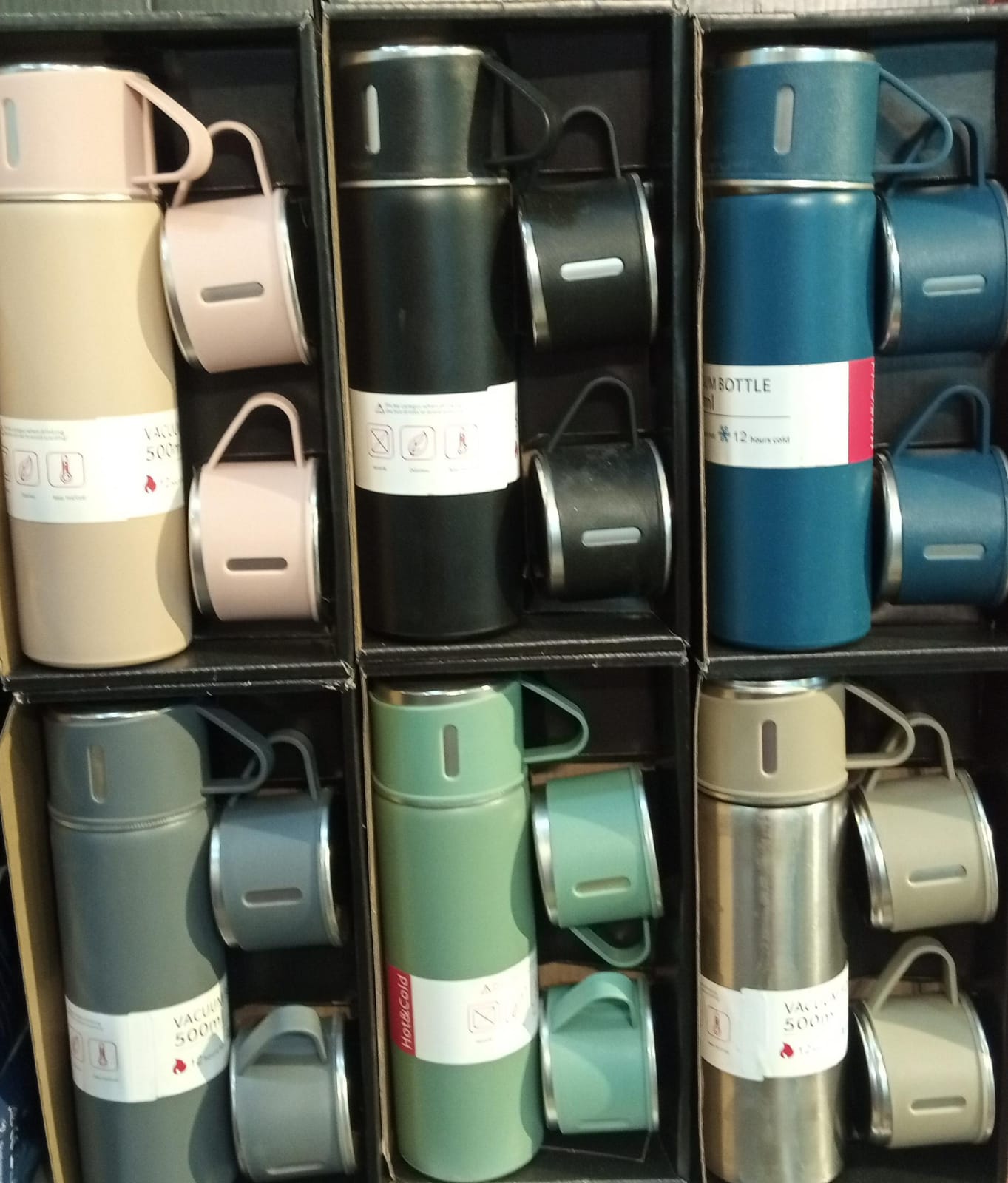 3 Cup 500 Ml Double-Layer Stainless Steel Vacuum Flask Set  ( Random Color ) - Image 2