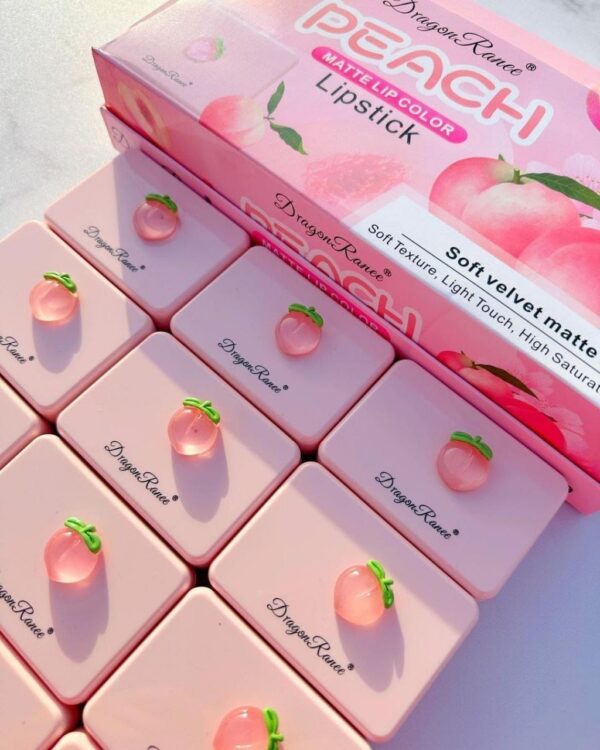 5 Pcs Dragon Ranee Peach Mini Lipstick Set | Long Lasting Makeup Waterproof Lipstick (Random Color) - Image 2