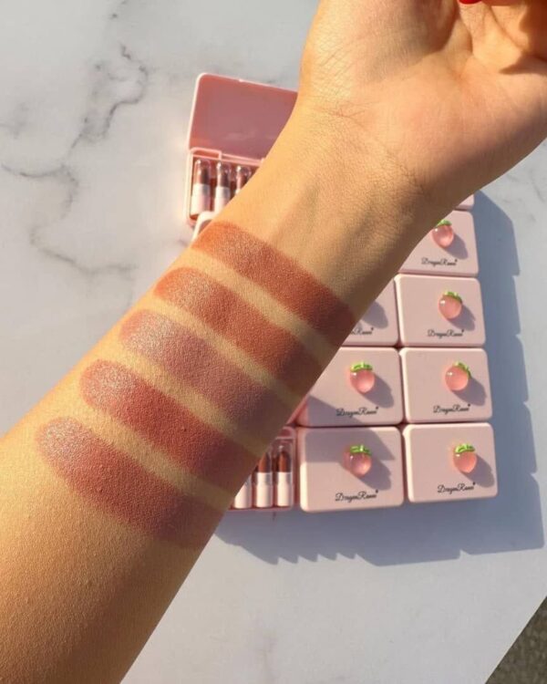 5 Pcs Dragon Ranee Peach Mini Lipstick Set | Long Lasting Makeup Waterproof Lipstick (Random Color) - Image 5