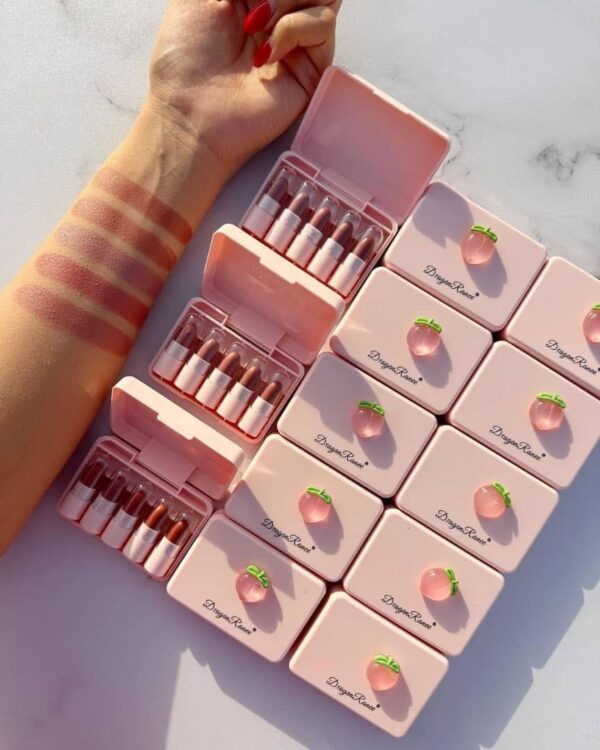 5 Pcs Dragon Ranee Peach Mini Lipstick Set | Long Lasting Makeup Waterproof Lipstick (Random Color) - Image 7