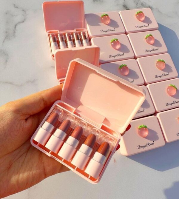 5 Pcs Dragon Ranee Peach Mini Lipstick Set | Long Lasting Makeup Waterproof Lipstick (Random Color) - Image 6