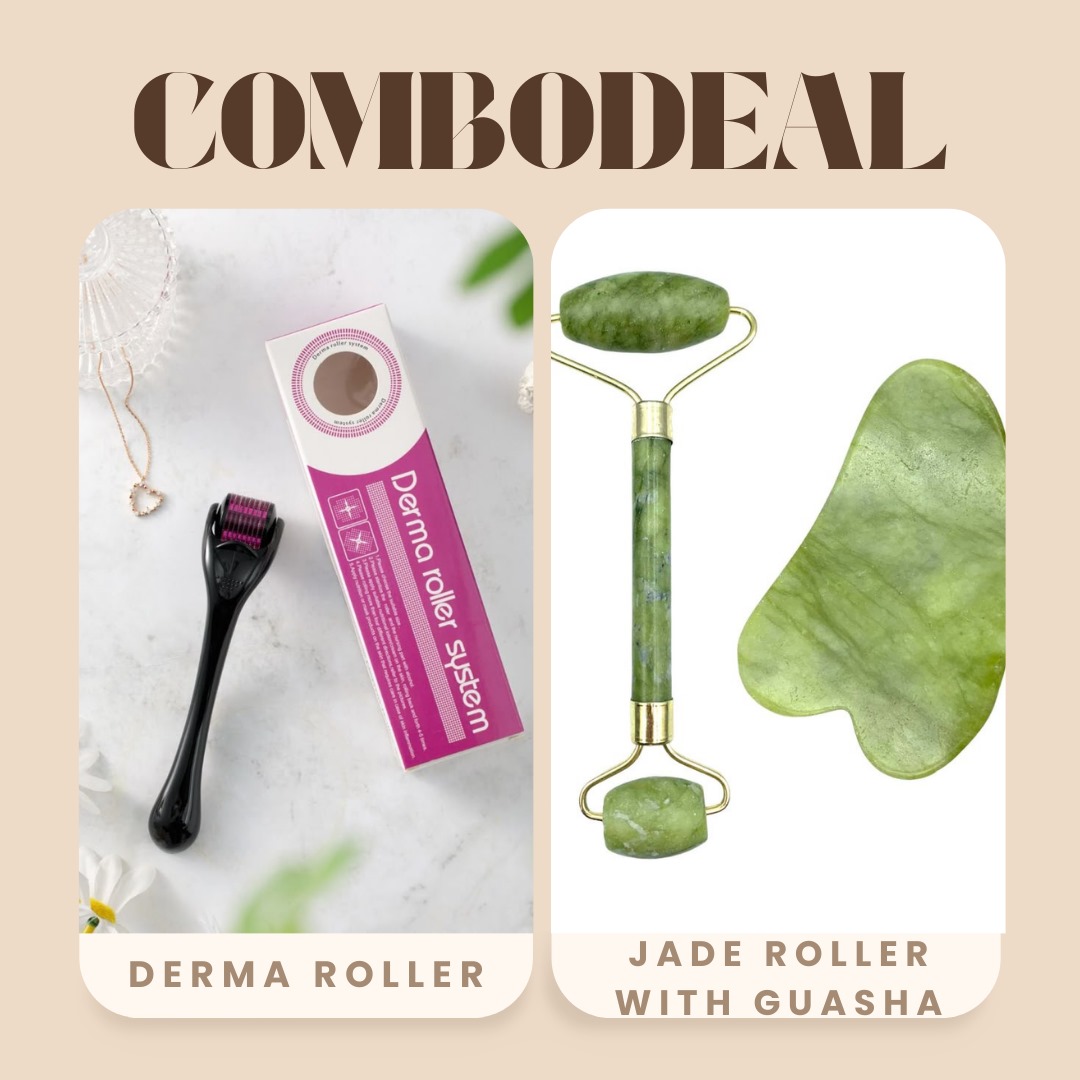 Combo Deal Of - Derma Roller 540 Titanium Needle (0.5mm) + Flawless Jade Roller With Guasha Stimulates Healthier Skin