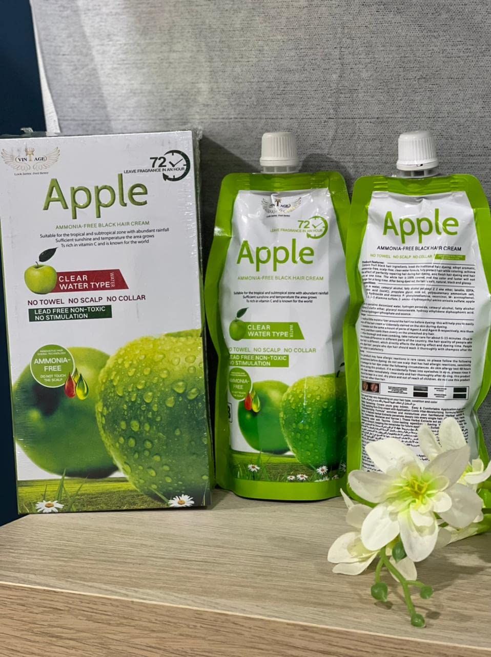 Apple Ammonia-Free 2 in 1 Black Hair Cream, 100% Organic Black Hair Dye- Natural Black Hair Color cream 1000ml - Image 2