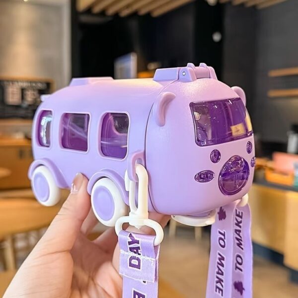 kids Cute Bear Baby Bus Tritan Water Bottle Student School Children Creative Straw Car Water Bottle Cup 500ml (Random Color) - Image 4