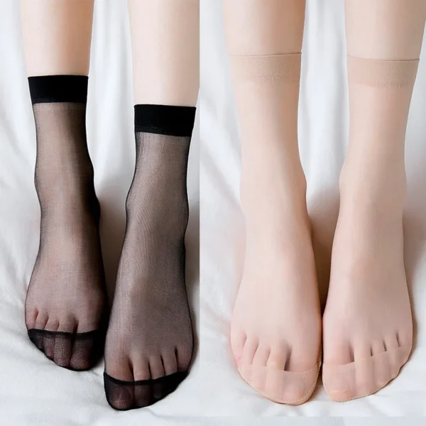 (pair) Female Thin Silk Transparent Sexy Ankle Nylon Socks Set (random color) - Image 3
