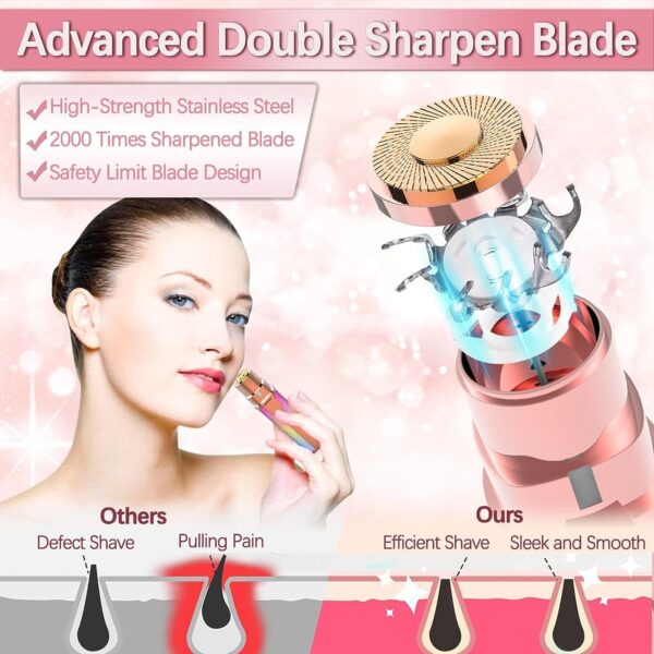 2 in 1 Electric Eyebrow Trimmer and Shaver, Rechargeable Flawless Hair Remover 2 in 1 Hair Remover Trimmer For Women, Electric Flawless Facial Machine Razor, Painless Eyebrow Removal ( With Box ) - Image 4