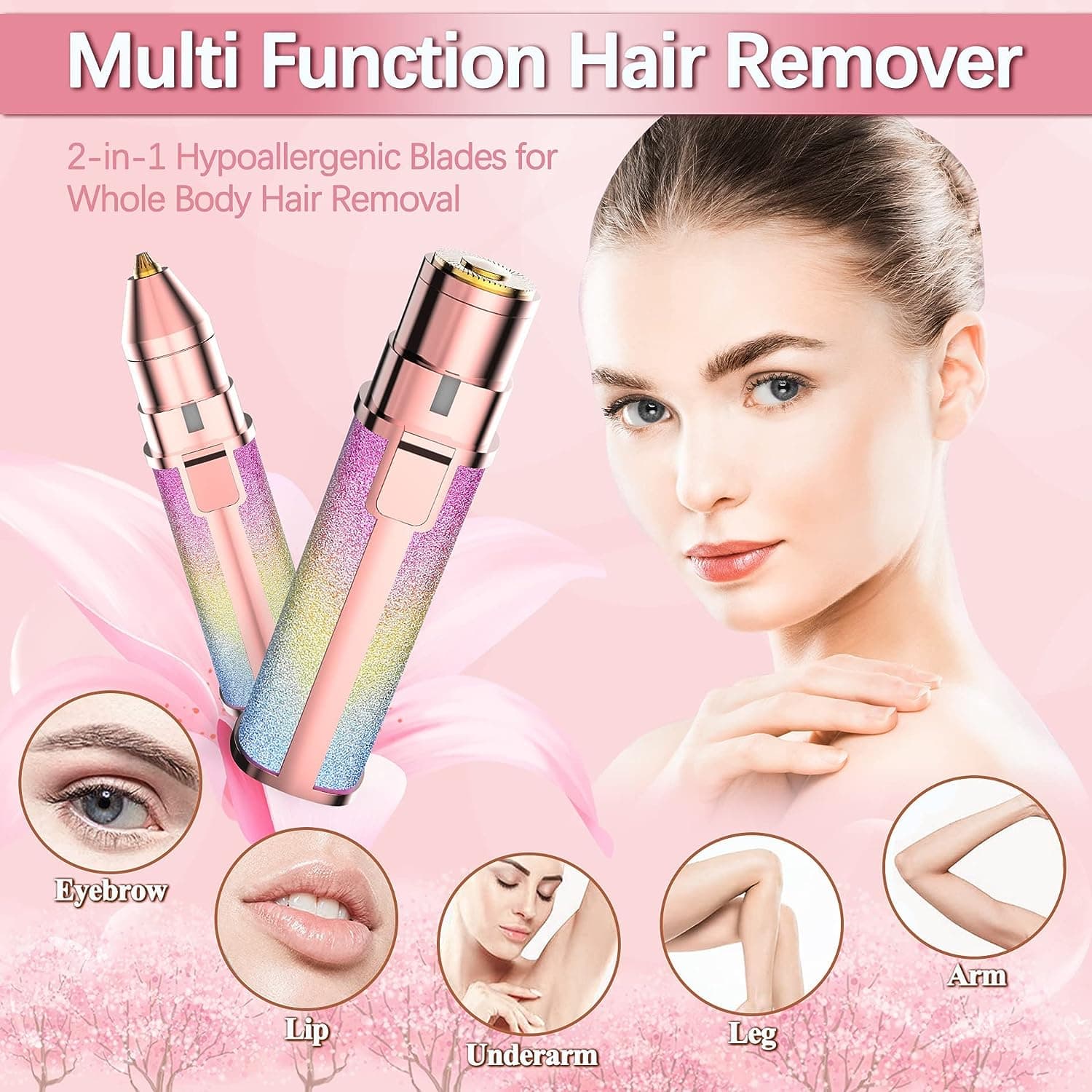 2 in 1 Electric Eyebrow Trimmer and Shaver, Rechargeable Flawless Hair Remover 2 in 1 Hair Remover Trimmer For Women, Electric Flawless Facial Machine Razor, Painless Eyebrow Removal ( With Box ) - Image 6