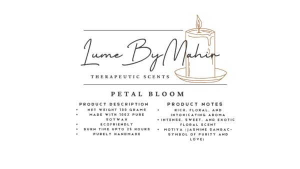 Petal Bloom Candle | Where Every Flame Blooms Like a Midnight Garden – Handmade Jasmine Sambac Soy Wax Candle - 100 gram - Image 2